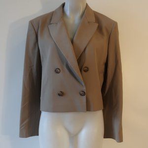 Womens Babaton Tan Double Breasted Cropped Wool Blazer Jacket M *